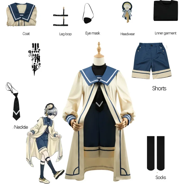 Black Butler Ciel Phantomhive Scallop Clothing Cosplay Costume Japanese Anime Carnival Party Uniform attack on titan  anime Cos