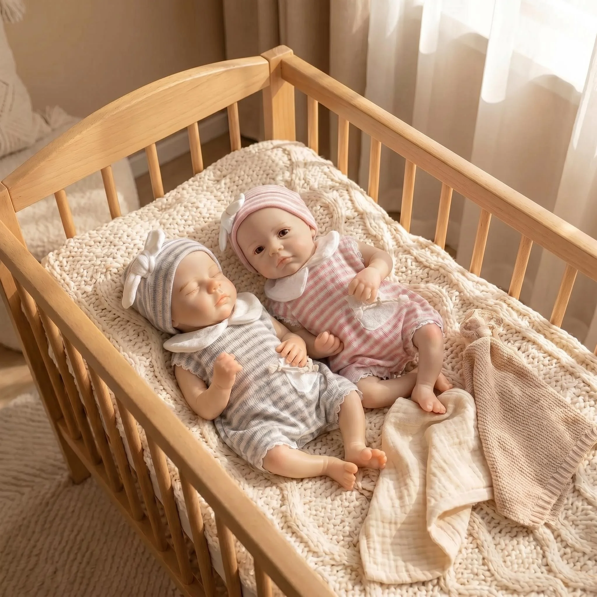 NPK 12inch Full Solid Silicone Lifelike Reborn Bebe Doll Twins Awake Flexible Elastic Mouth Can Open Mini Squish Loulou