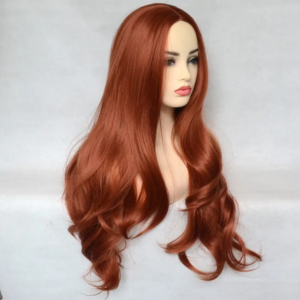 Peruca cosplay americana para mulheres, cabeça cheia, cabelo resistente ao calor, vermelho cobre, uso diário, 24"