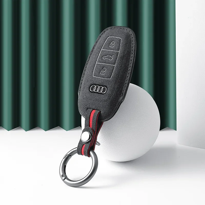 Leather Car Key Case Suede Fob For Audi A1 A3 8P 8L A4 A5 B6 B7 A6 A7 C5 C6 4F Q3 Q5 Q7 Q8 TT S3 S4 S6 RS Key chain Accessories