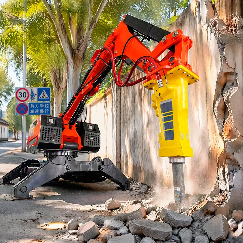 Electric Demolition Robot with Hydraulic Breaker Remote Control for Concrete Removal and Interior Renovation