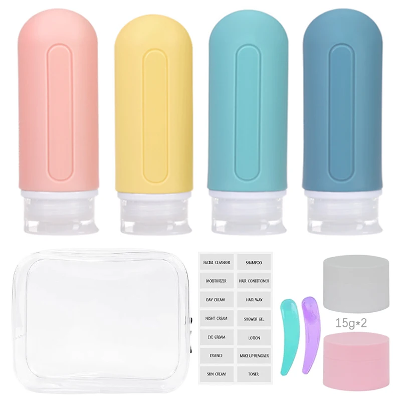 

10pc Travel Silicone Bottle Dispensing Leakproof Home Travel Kit Facial Cleanser Cosmetic Container Lotion Storage Bottle(4Pack)