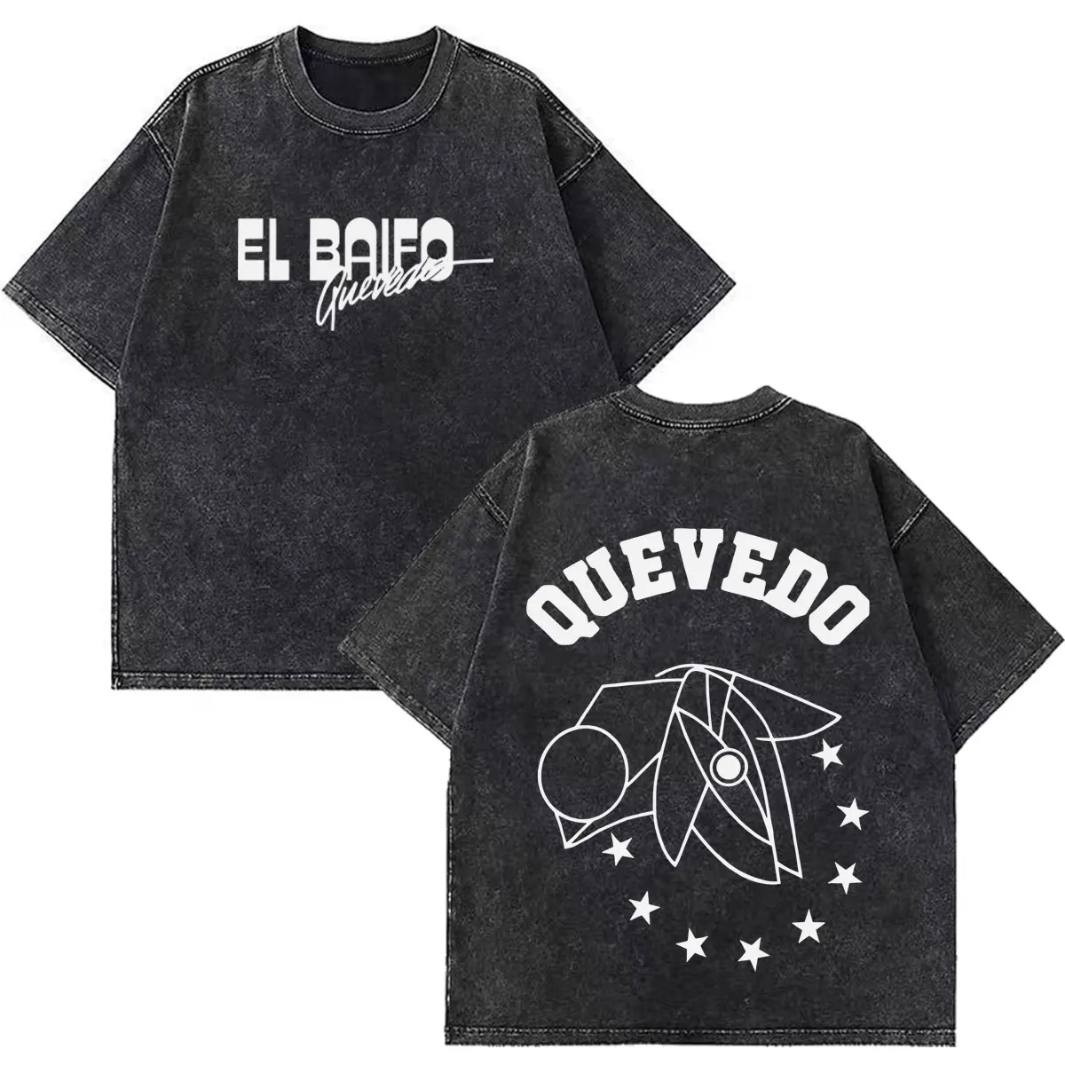 Camiseta Vintage Lavada QUEVEDO EL BAIFO com Gráficos da Tour 2026, Unissex, Hip-hop, Algodão, Solta, Casual, Verão