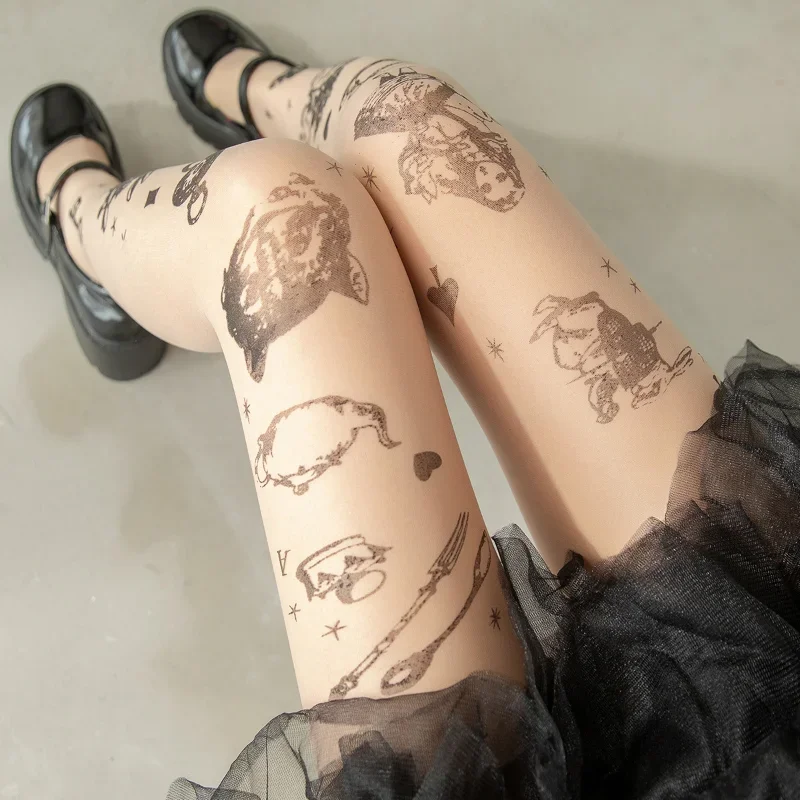 Printed Y2k Girls Tights Thigh High Women Stockings Pantyhose Women Sexy Lingerie Hosiery Tattoo Tights Pantyhose Body Stockings