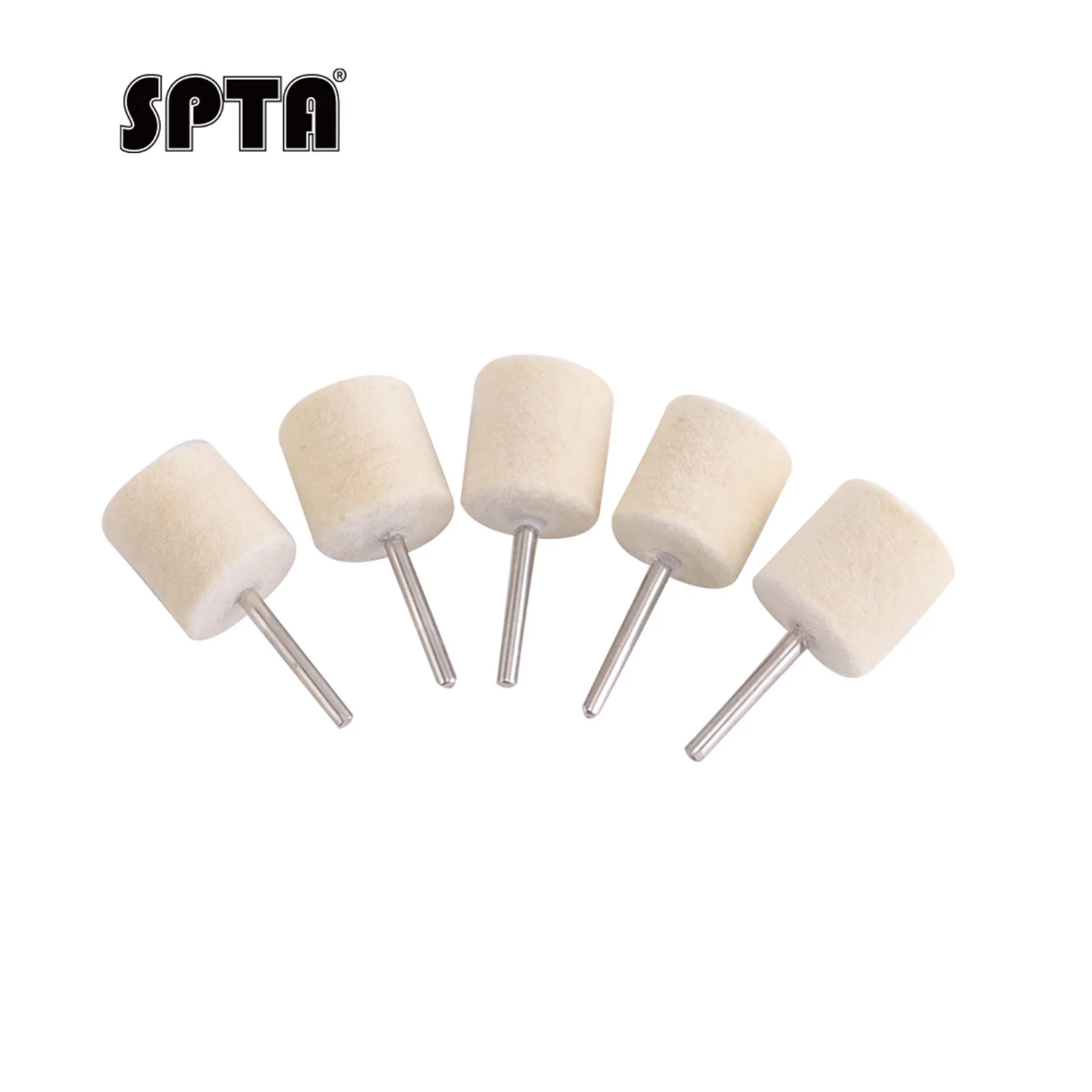 SPTA 5pcs Cylinder Felt Burrs,Wool Felt Mounted Mandrel Points 22mm Head,3mm Shank Cylinder Polishing Bits Burrs For Rotary Tool
