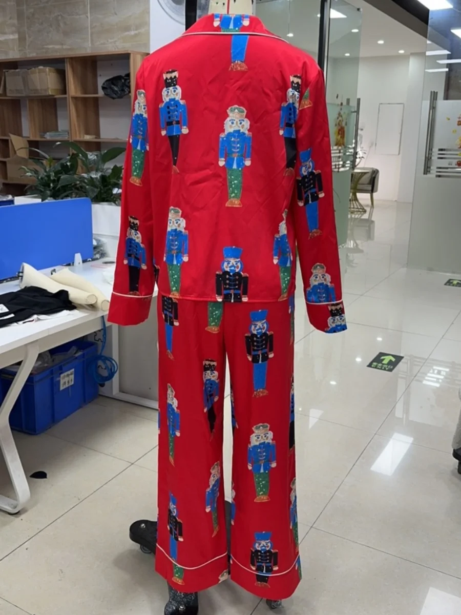 2026 عيد الميلاد الأحمر كسارة البندق طباعة بيجامة مجموعة المرأة طباعة المتسكعون ملابس المنزل المريحة طويلة الأكمام ملابس خاصة الزي #6