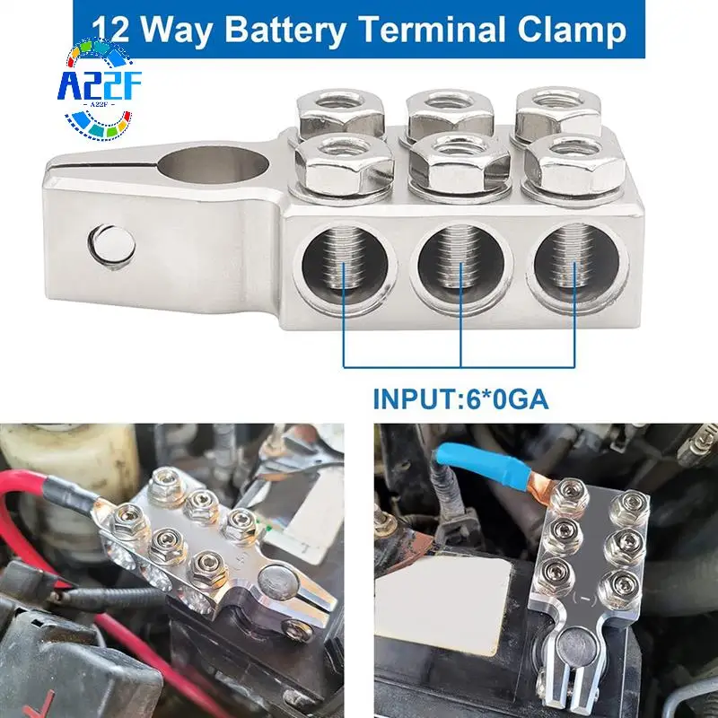 

A22F-12-Way Battery Terminal Connector 6X20awg Lead-Acid Car Audio Modified Battery Pile Head For Cars, Boats, Rvs, Trucks