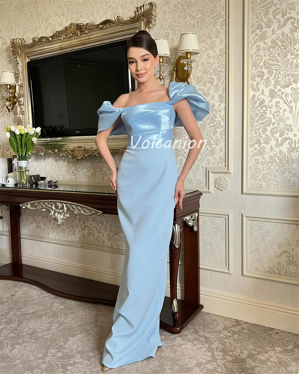 カスタマイズされた高品質フォーマルジャージープリーツマーメイドオフショルダーロングドレスオーダーメイドオケージョンドレスファッションモダンスタイル
