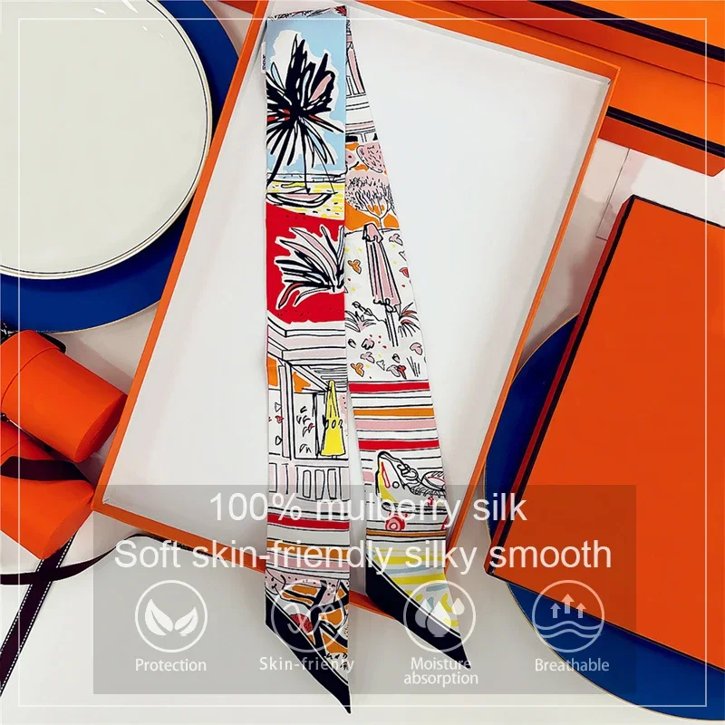 

Роскошный брендовый дизайн, 100% саржевый шелковый длинный галстук, шарф для женщин, длинная лента, сумка, шелковая сумка, шарфы, шейный платок, повязка на голову