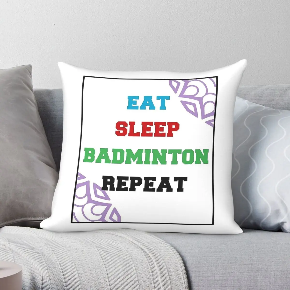 Eat Sleep Badminton Repeat Pillowcase Polyester Linen Velvet Printed Zip Decor Throw Pillow Case Car Cushion Case