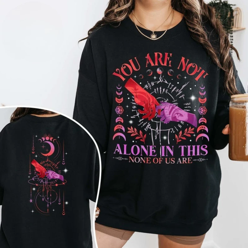Funny Astarion Game Fan Sweatshirt, You’re Not Alone Shirt, Astarion BG3 Shirt, D20 Dice Tshirt, D20 System winter thermal hoody