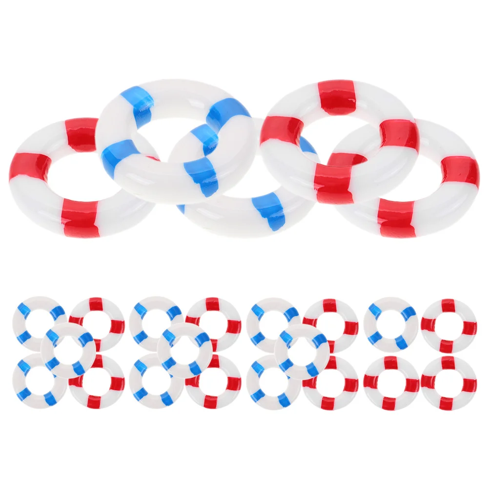 

24pcs Resin Swimming Ring Mini Nautical Decor Mediterranean Style Lifebuoy Ornament For Diy Craft Beach Landscape Decoration