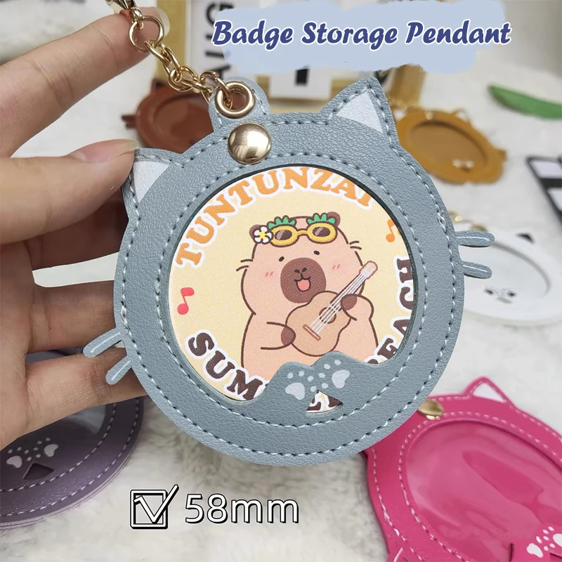 Pemegang lencana kucing kartun Keychian liontin lencana pinggiran Anime 58 Mm ornamen tas pelindung tampilan lencana jendela transparan