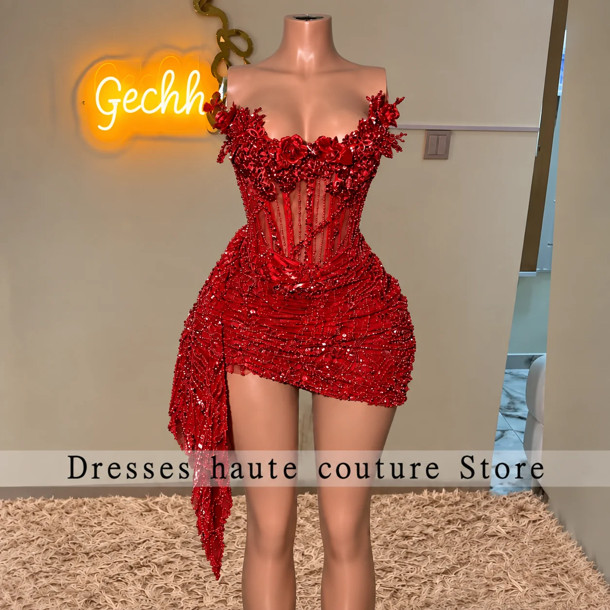 Red Mini Party Dress 2026 Luxury Rhinestones Sleeveless Short Prom Gowns Birthday Dress For Woman 2026 Customized