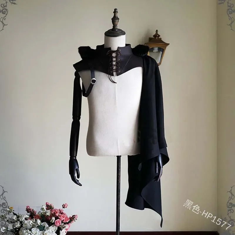 Unisex Medieval Cosplay Accessories Knight Gothic Cape Shawl Hooded Black Vampire Devil Crusader Punk Men Women Cloak Wizard