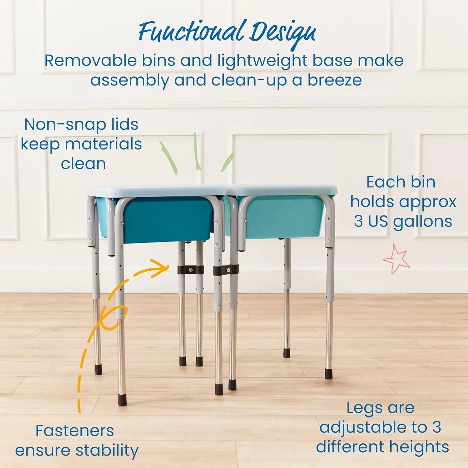 2-Station Sand and Water Adjustable Play Table, Sensory Bins, Seafoam/Turquoise