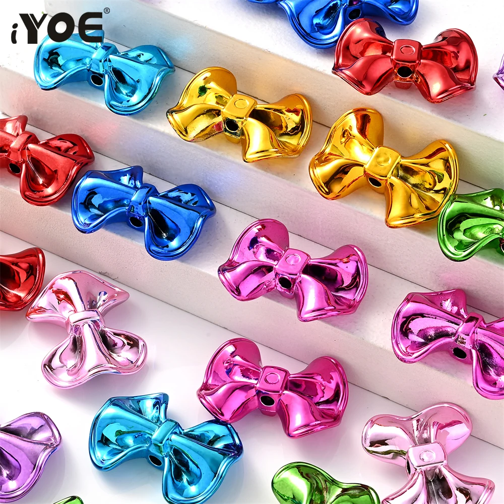 iYOE 10pcs 23x31mm Imitation Metal Acrylic Beads Colorful Bowknot Spacer Beads For Jewelry Making Supplies DIY Wedding Party