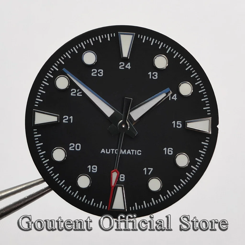 Goutent 28.6mm 24‑Hour Watch Dial & Hands Set Green Luminous Fit NH35 NH36 ETA2824 2836 Miyota 8215 821A Movement Watch Kit