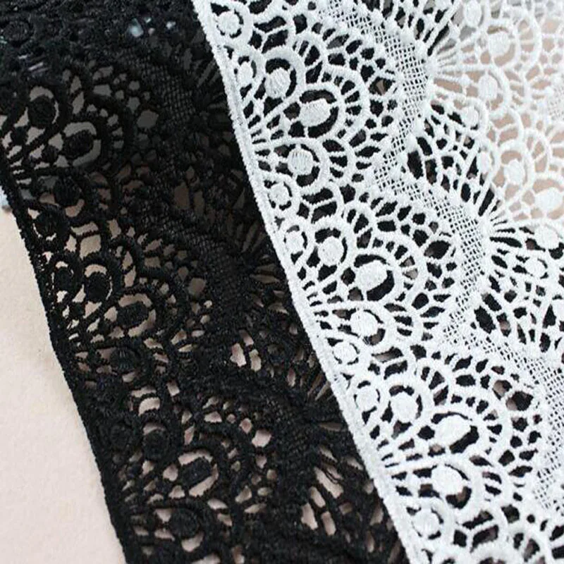 19CM Wide HOT Embroidery White black flower lace fabric trim ribbon DIY sewing applique collar guipure Womens dresses decor