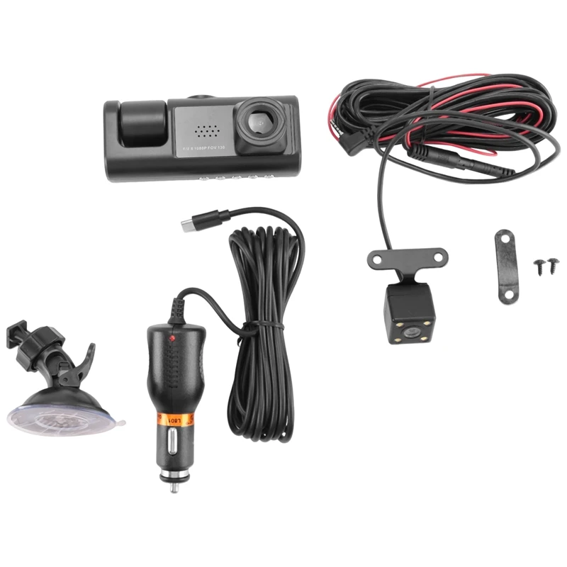 3 Camera Lens Car DVR 3-Channel Dash Cam HD 1080P Front and Rear Inside Dashcam Video Recorder Night Vision