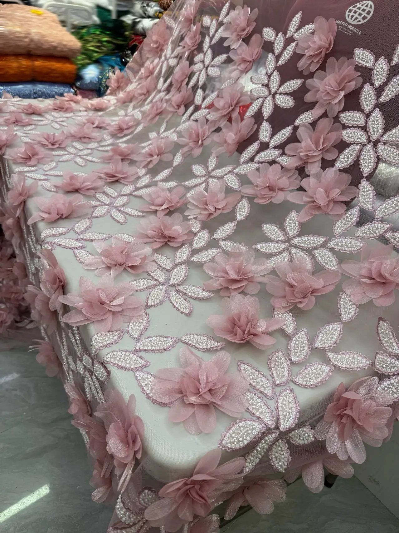 African 3D Floral Embroidered Beaded Lace Fabric 2026 Nigerian Sequined Lace Fabric Suitable for Wedding Dresses 5 Yards 1903