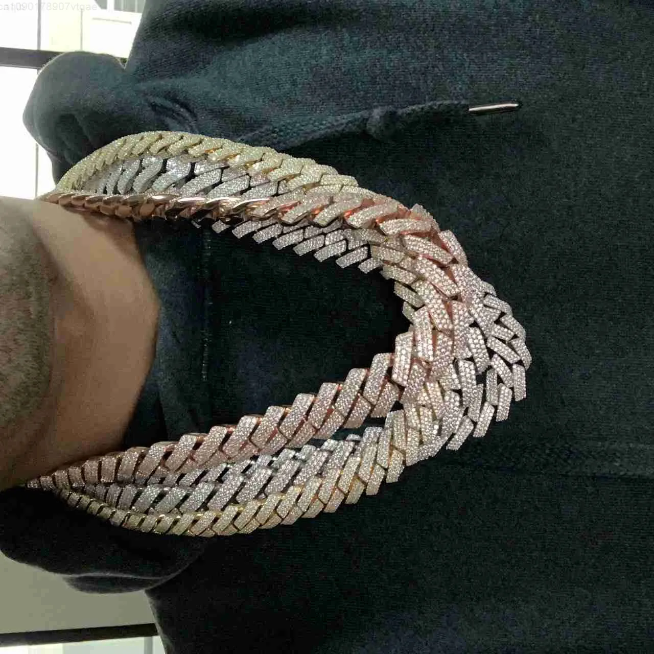 

14k Gold Plated 925 Sterling Silver Pass Test Vvs Moissanite Diamond Iced Out 14mm 20mm 3 Row Cuban Link Chain Necklace