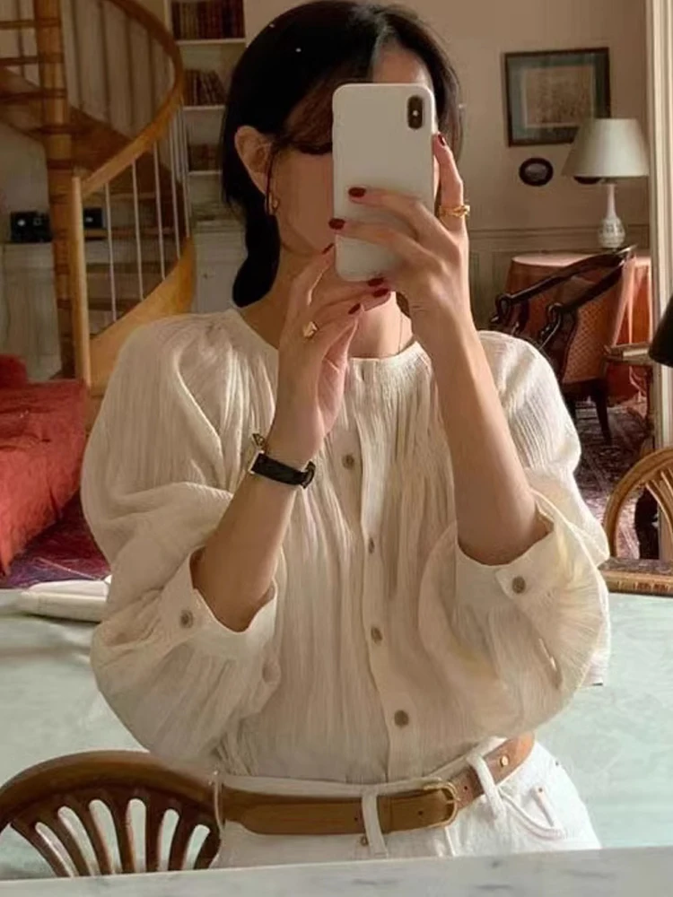 

Ele Gentle Женский длинный све irt круглый плиссированный осенний топ на одной пуговице высокого класса в Корейском стиле свободного покроя