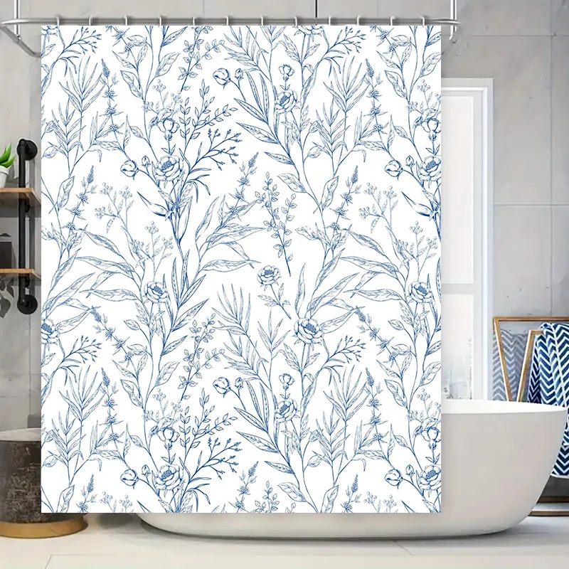 

Elegant Blue Floral Shower Curtain Bathroom Decor Waterproof Fabric Print Home Decoration Size Customizable for All Shapes