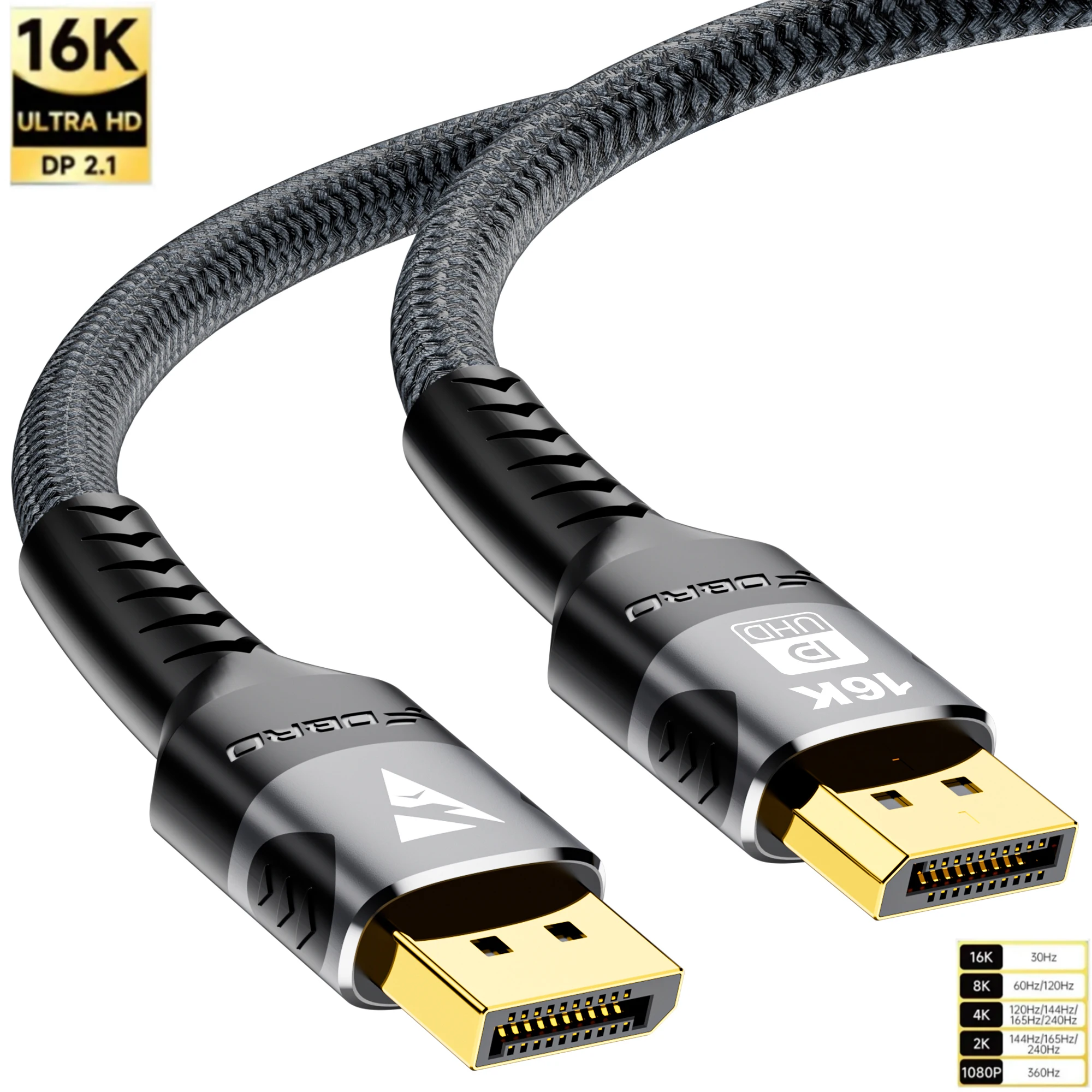 DisplayPort Cable 2.1 16K DP Cable with Nylon Braided 16K@30Hz 8K@60Hz HDR FreeSync Video Cable for Displays Monitors Graphics