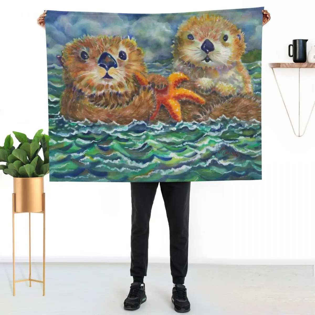 Sea Otters Throw Blanket Compact Warm Blanket for Car Road Trip