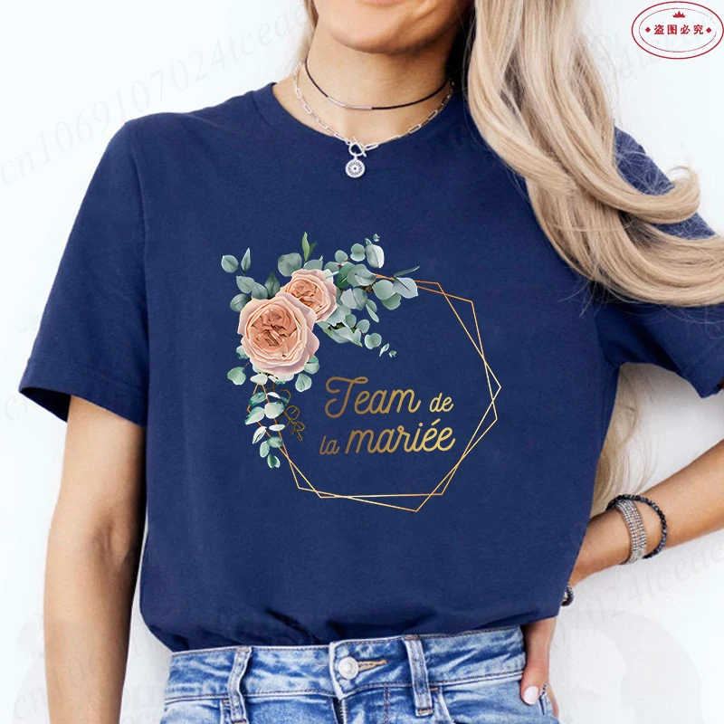 Team Bruid T-shirt Bruids Bruiloft Tops Vrijgezellenfeest Tee Franse Vrouwen Single Farewell EVJF Toekomstige Bruid Shirt met korte mouwen