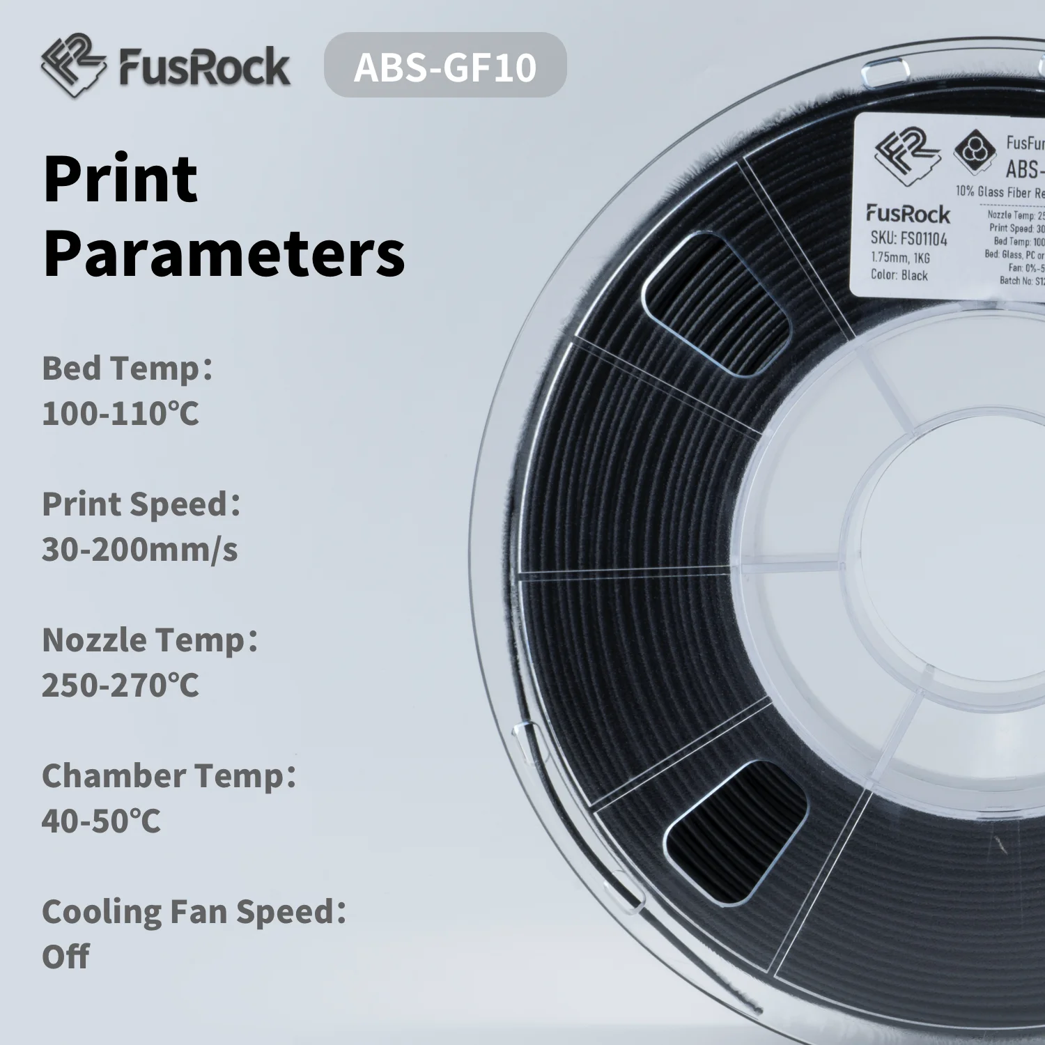 FUSROCK ABS-GF 3D Printer Filament 10% Glass Fiber ABS Filament 1.75mm, Fit Most FDM 3D Printers Frosted Texture, High Hardness,