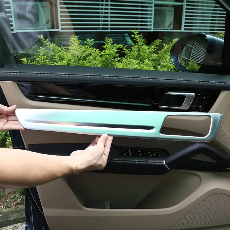 

For Porsche Cayenne 2018-2023 ABS Carbon Fiber/Silver Car Door Inner Door Panel Cover Trim Stickers Car Accessories