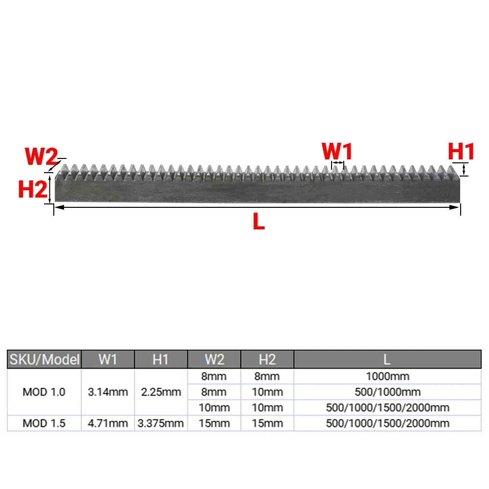 1Mod Module1.0 Straight Gear Rack 8*10*1000mm 10*10*1000mm Gear Spur Rack Precise CNC Straight Teeth Toothed Rack