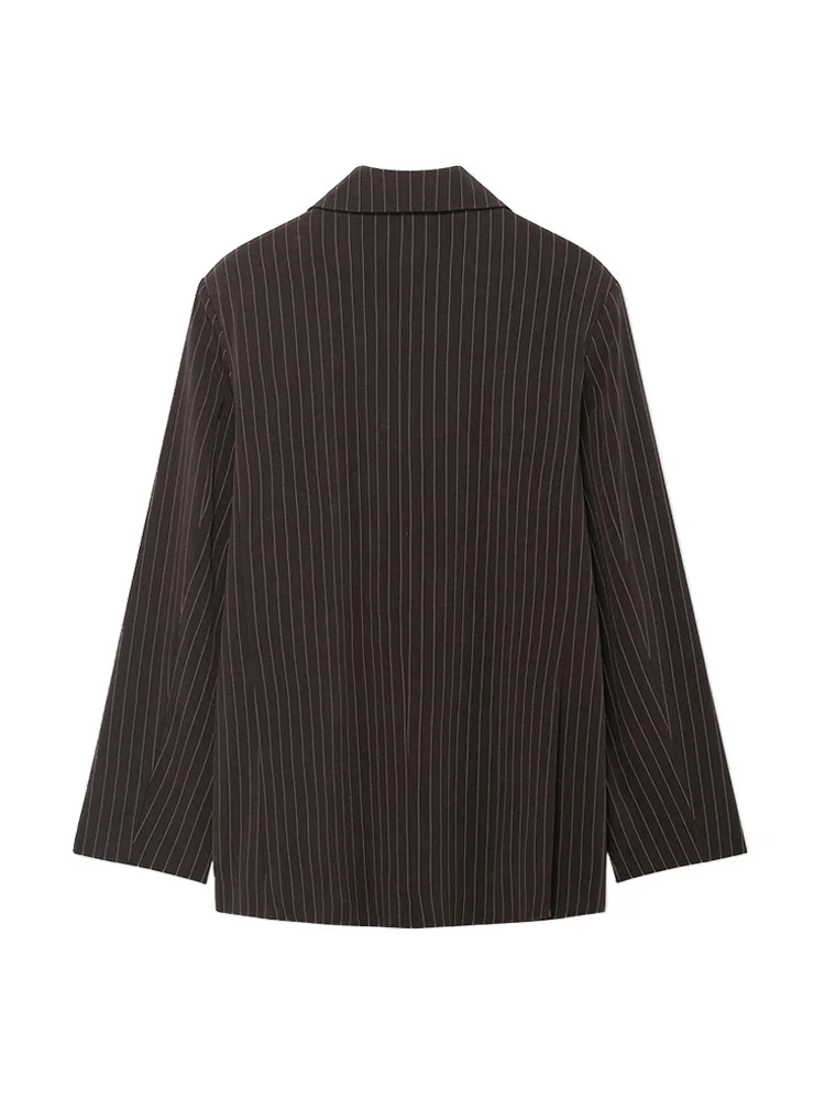 Casaco blazer listrado grande estilo dinheiro antigo feminino manga comprida bolsos frontais chique oversize top feminino outerwear