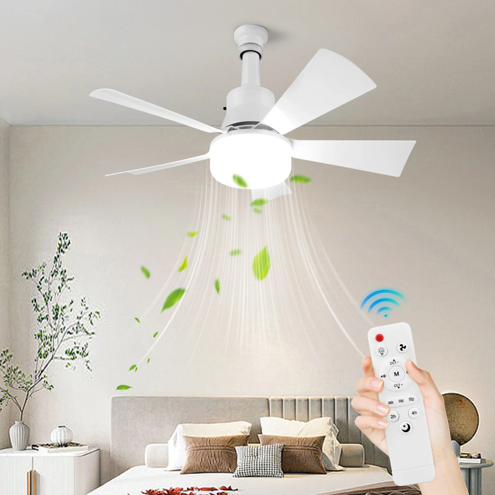 Ceiling Fan with Light Ceiling Fan Light Remote Control Socket Ceiling Fan 3 Light Colors LED Light Fan for Living Room Bedroom
