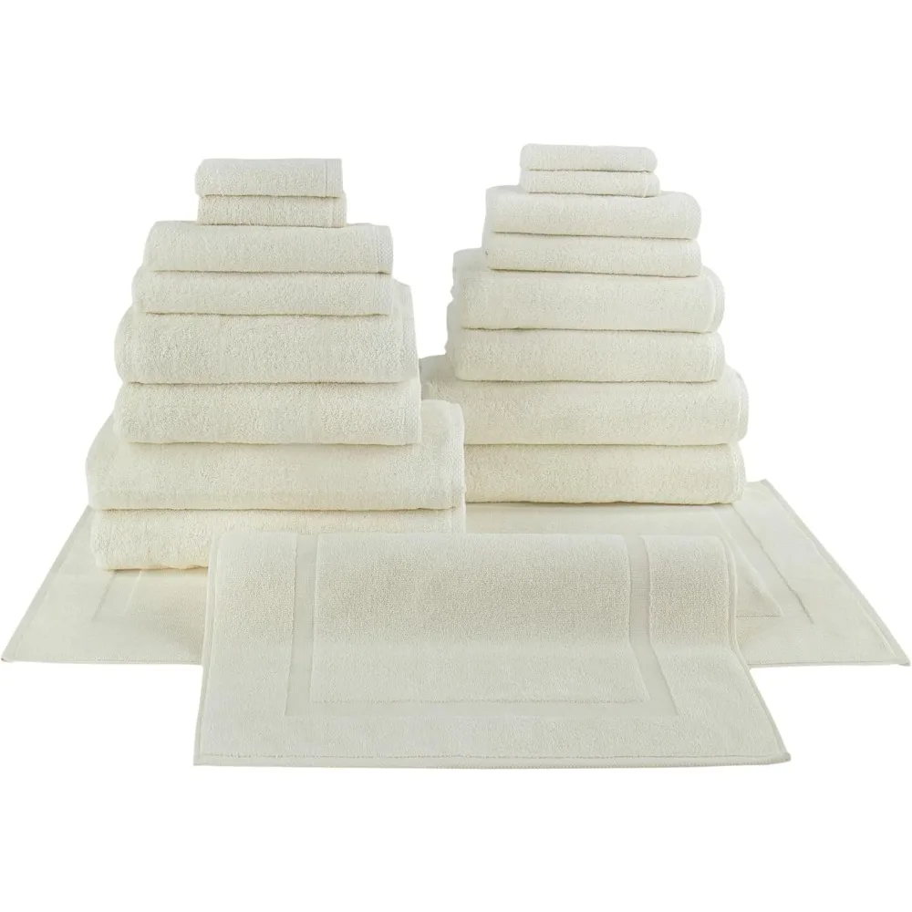 

CTT - 18 Piece Premium Towel Set, 100% Turkish Cotton, Absorbent & Comfy, Includes 4 Bath Towels, 4 Hand Towels,