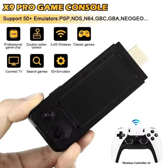 New X9 Pro Game Stick TV HD Video Game Console 905X3 256G 60000 Games For PS1/PSP/SFC/N64 Dual 2.4G Controller 4K Game Console