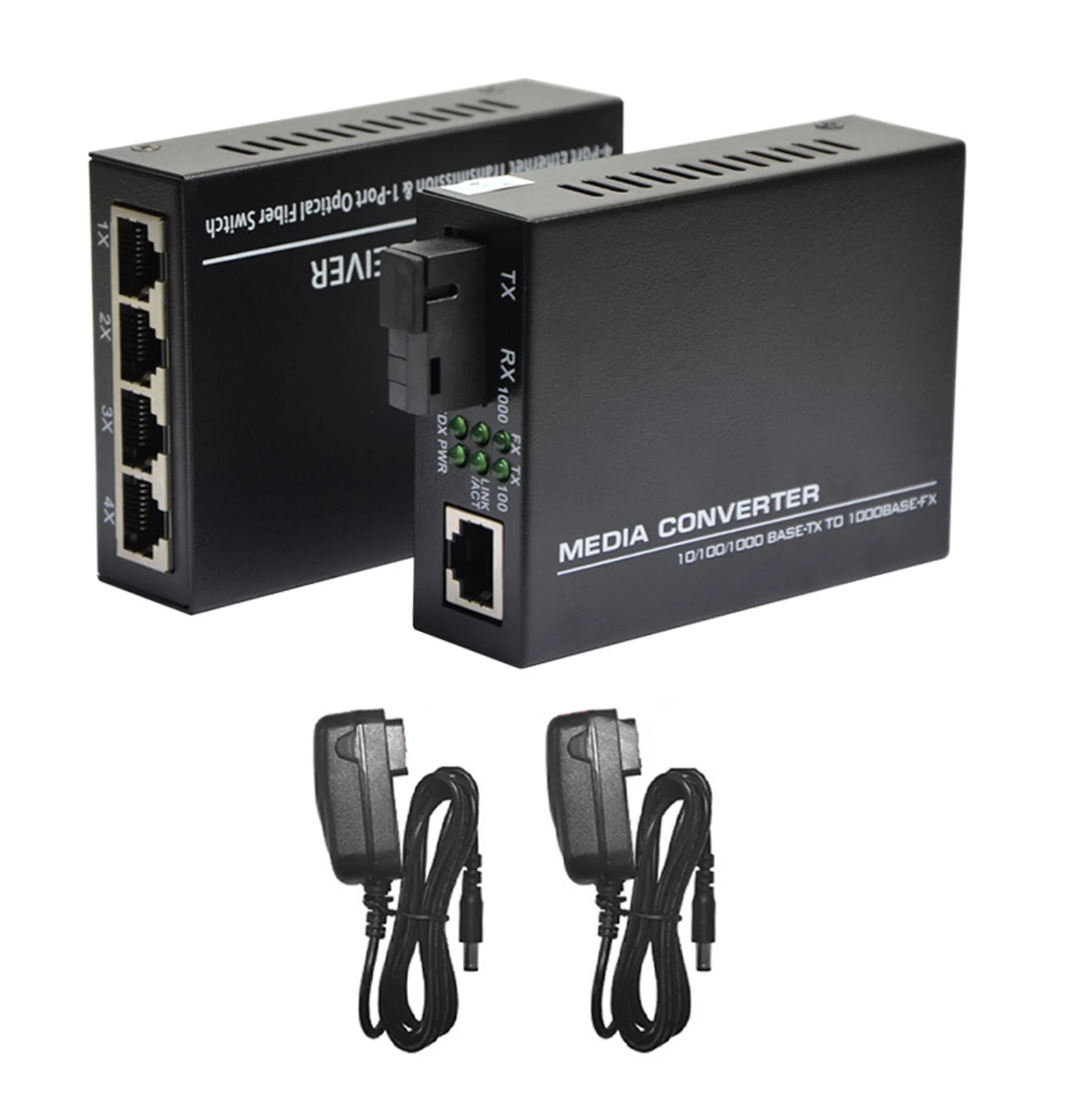 Gigabit Fiber Optical Media Converter 10/100/1000Mbps Ethernet RJ45 Single Mode Single Fiber TX RX SC Port External Power Supply