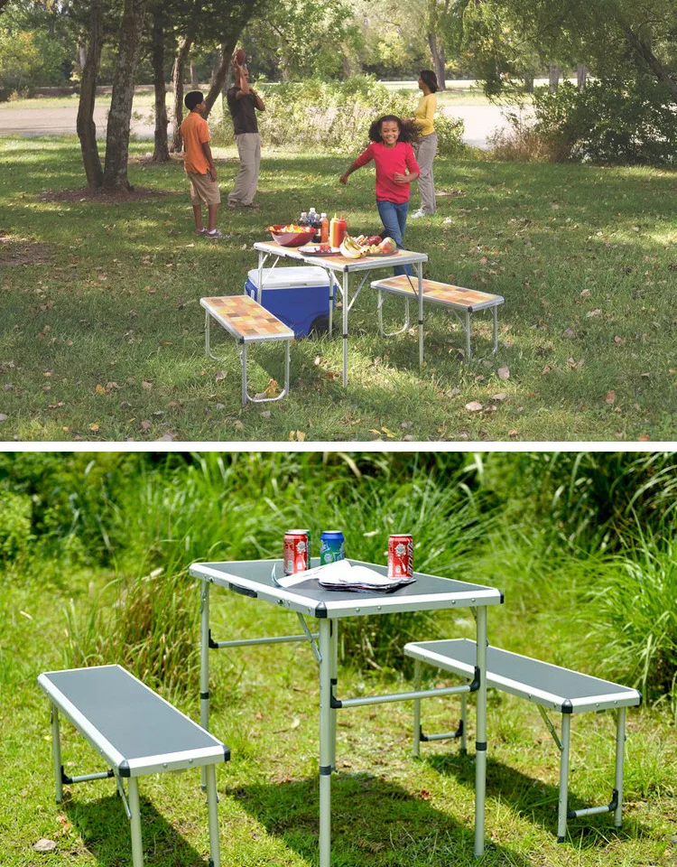 All aluminum alloy outdoor folding table and chair set ultra-light portable camping picnic table long stool car table and chair