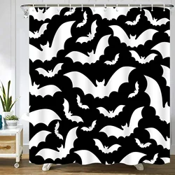 Spooky Shower Curtain Gothic Horror Halloween Black&White Bats Polyester Fabric Bathroom Bath s