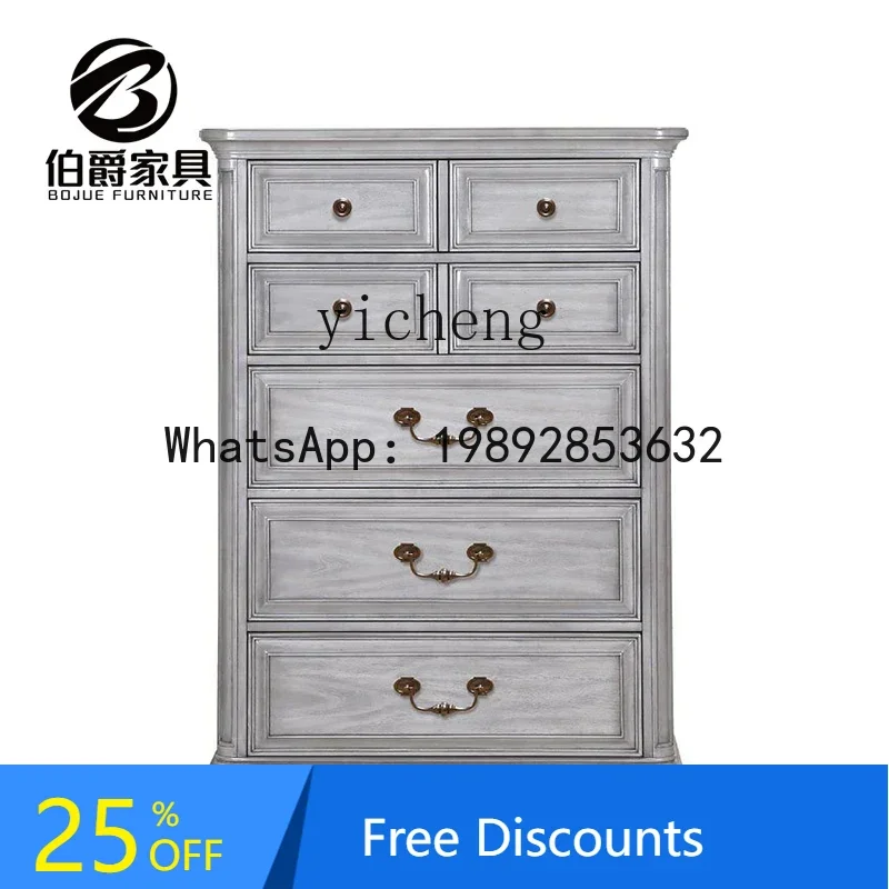 

LYY Solid Wood Light Luxury Chest of Drawers Retro Porch Cabinet Bedroom Storage 7-Drawer Cabinet Dresser