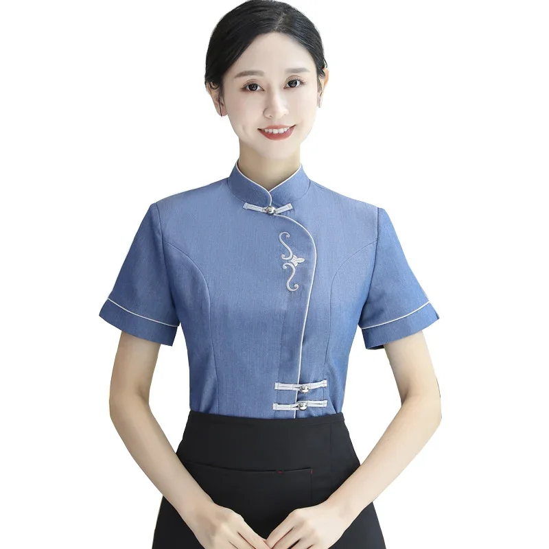 LOGO 2024 Chinese Resturant Waiter Uniform Catering Teahouse  Waitress Uniform Hot Pot Workwear Food Service Cooking Clothes