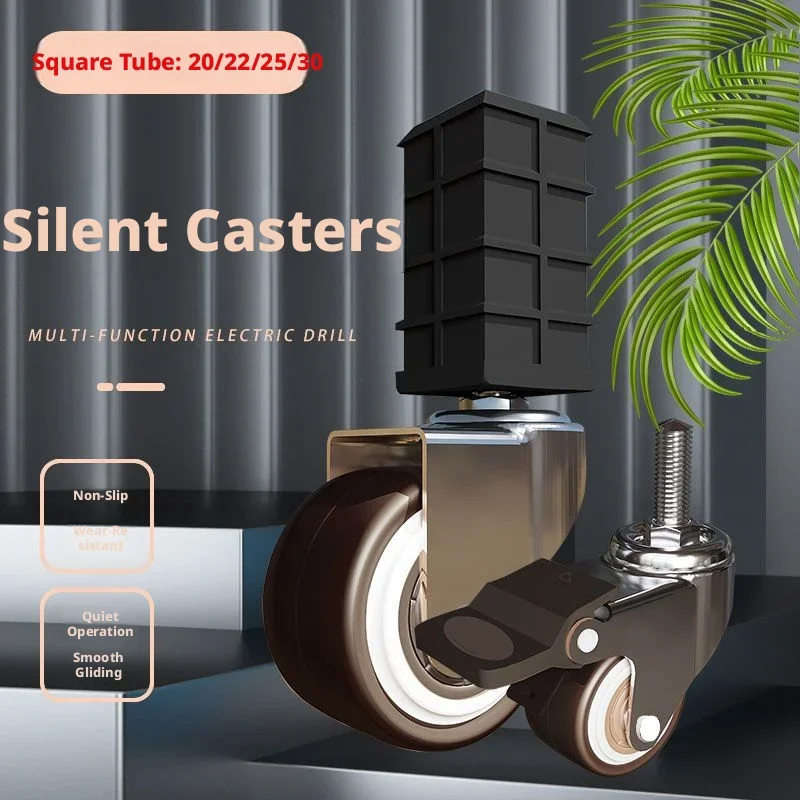 4 Pcs 1.5'' 20/22/25/30mm Square Tube Universal Caster Steering Wheel Brake Hanger Pulley Flower Stand Plug Stainless Steel