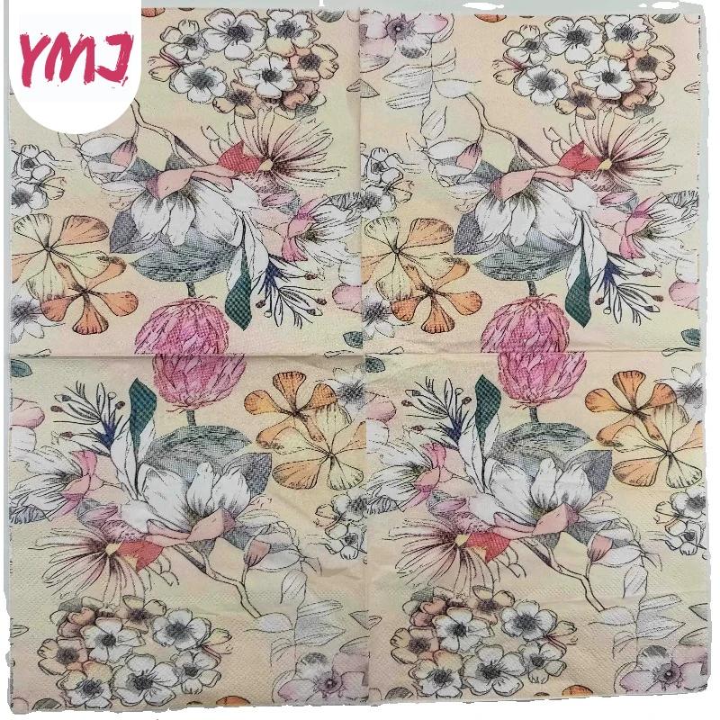 High-grade Floral Printing Napkins Hotel Restaurant Party Disposable Tablecloth Household Wood Paddle Paper Mouth Cloths 2-ply