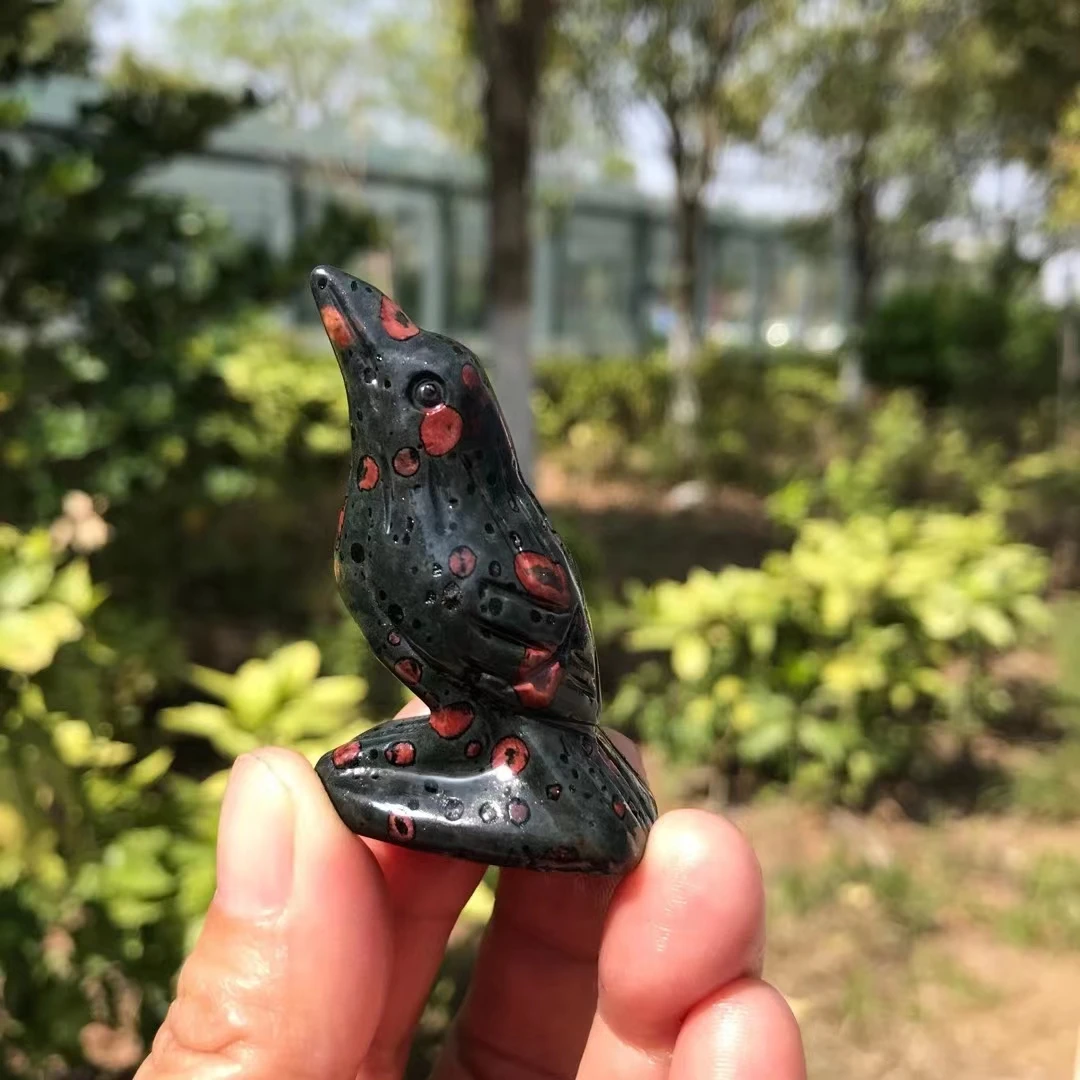 

50mm Raven Crow Statue Natural Stone Healing Crystal Reiki Gems Black Obsidian Bird Figurine Carved Crafts Home Decoration Gifts