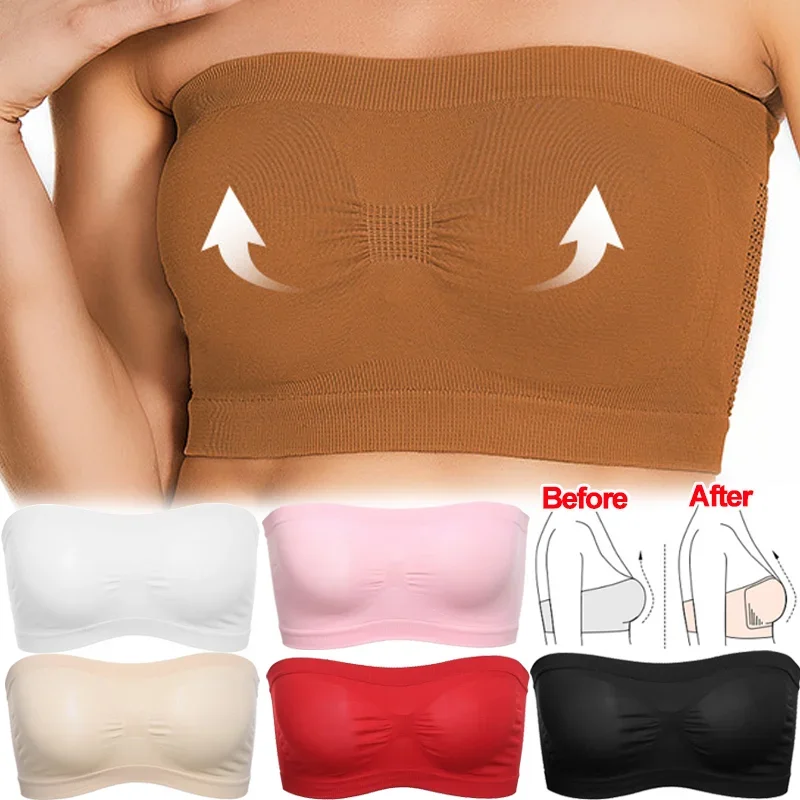 

Summer Strapless Underwear Women's Sexy Mesh Bra Ladies Top Bra Skirt Fit Short Crop Tops Invisible Push Up Bralette Lingerie