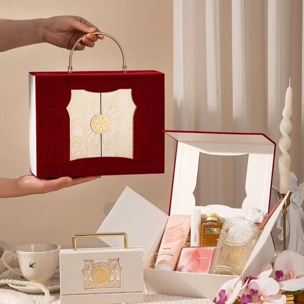 Europäische Barock-Wildleder-Geschenkbox, aufklappbare Handverpackungsboxen, doppelt öffnende Metallgriff-Süßigkeitenboxen – Detail 16