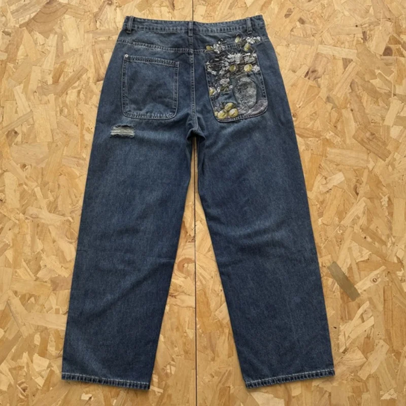 Derschutze جينز الخريف حديقة عدن الرجعية المتعثرة المطرزة الدنيم ملابس رجالية النساء السراويل الطويلة #2