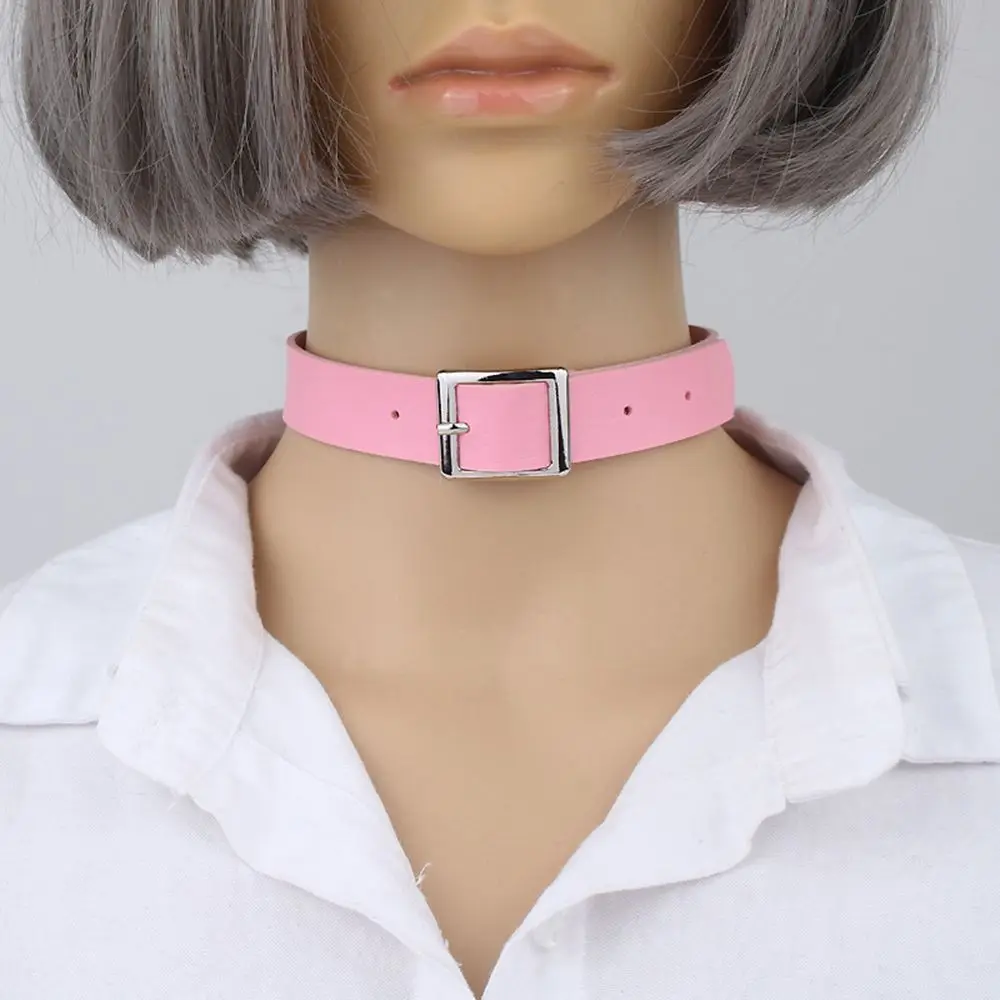 High Quality Gothic Harajuku Collar Necklace Buckle Collar PU Leather Choker Necklace